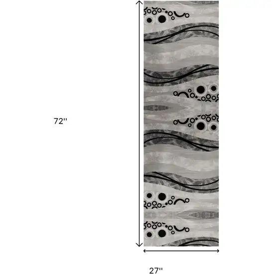 6' Gray And Black Geometric Runner Rug Photo 3