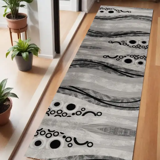 6' Gray And Black Geometric Runner Rug Photo 1