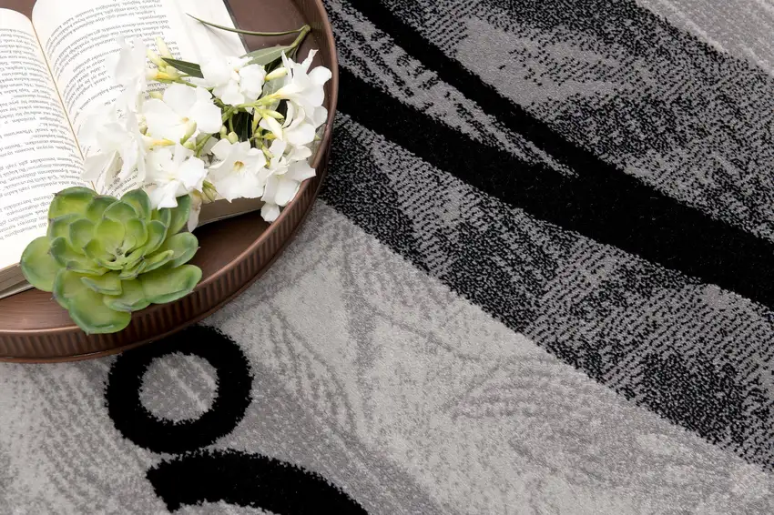 12' Gray And Black Geometric Runner Rug Photo 7