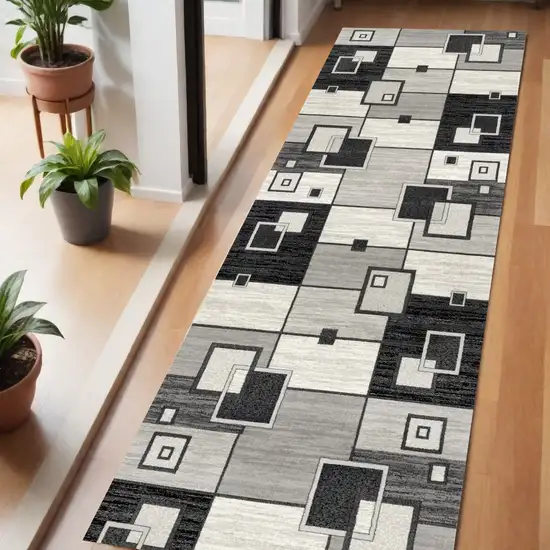 6' Gray And Black Geometric Runner Rug Photo 8