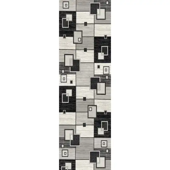 6' Gray And Black Geometric Runner Rug Photo 3