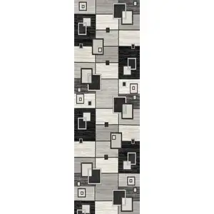 Photo of 6' Gray And Black Geometric Runner Rug
