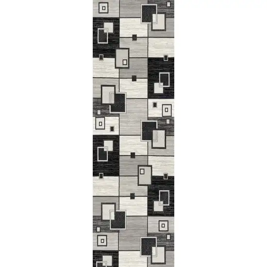 6' Gray And Black Geometric Runner Rug Photo 1