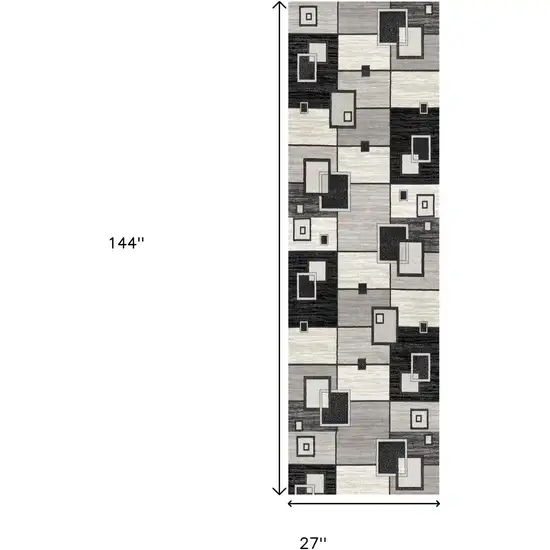 12' Gray And Black Geometric Runner Rug Photo 3