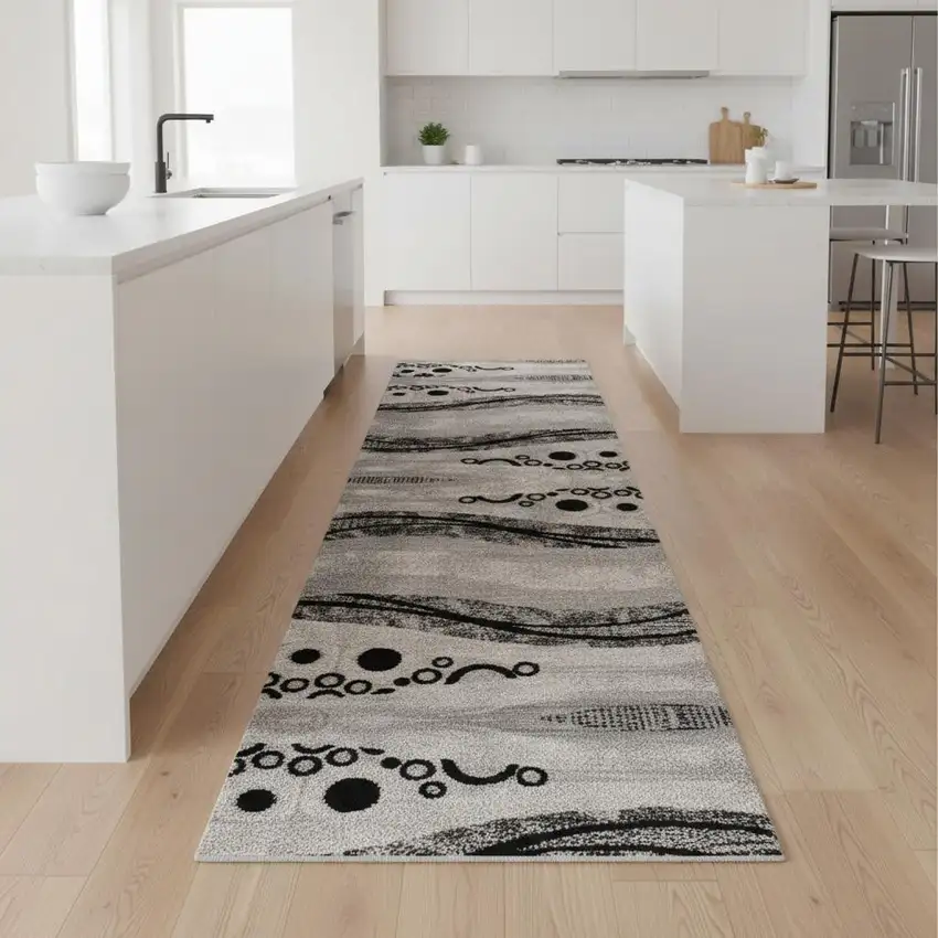 9' Gray And Black Geometric Runner Rug Photo 1