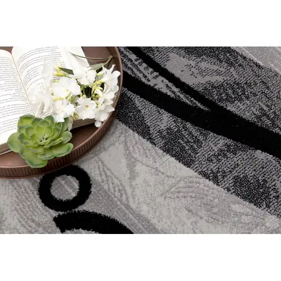 9' Gray And Black Geometric Runner Rug Photo 4