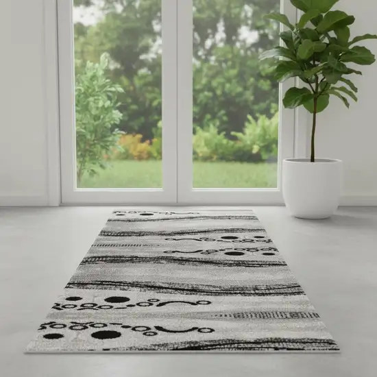 7' Gray And Black Geometric Runner Rug Photo 1