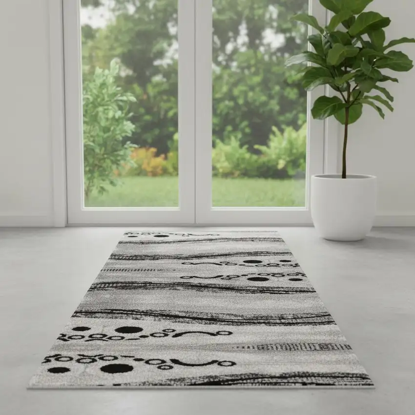 7' Gray And Black Geometric Runner Rug Photo 1