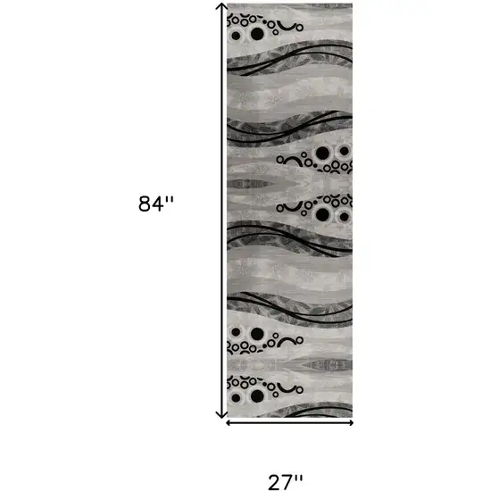 7' Gray And Black Geometric Runner Rug Photo 3