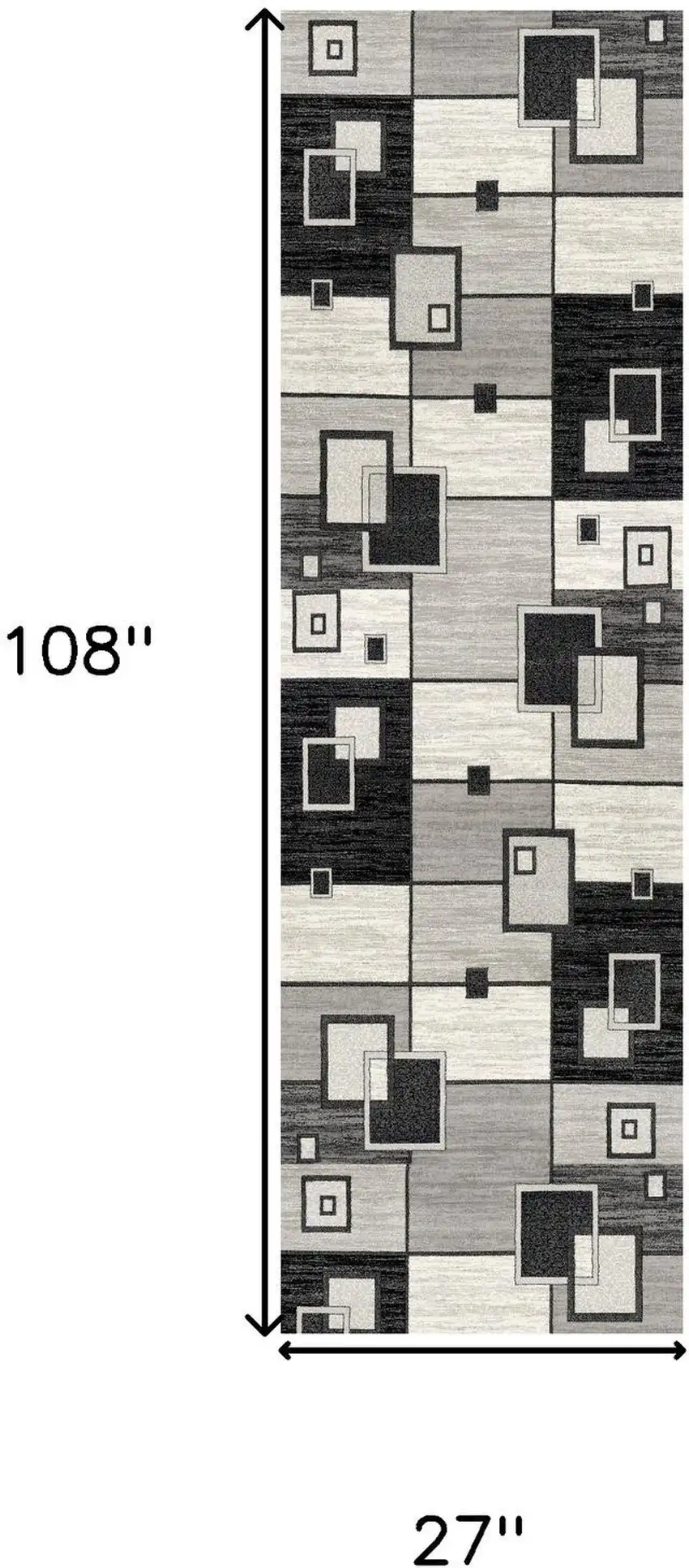 9' Gray And Black Geometric Runner Rug Photo 3