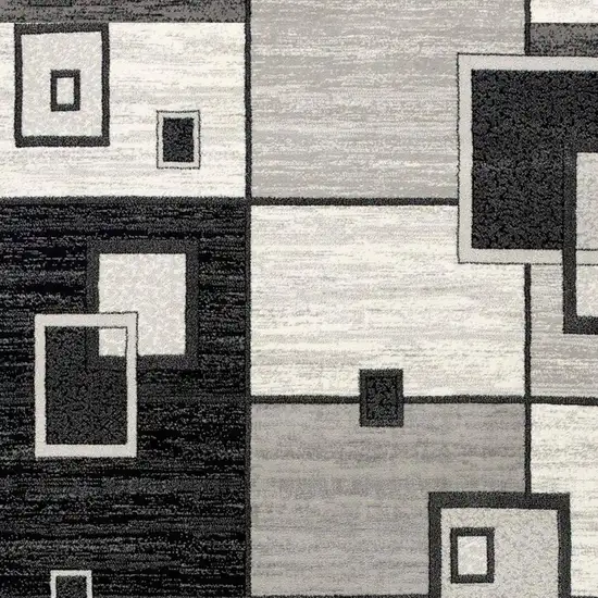 9' Gray And Black Geometric Runner Rug Photo 3