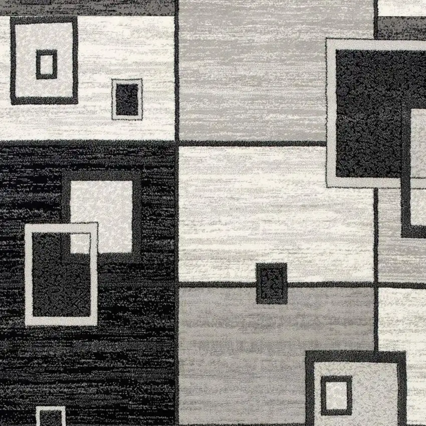 9' Gray And Black Geometric Runner Rug Photo 3
