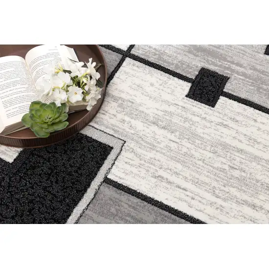 9' Gray And Black Geometric Runner Rug Photo 5