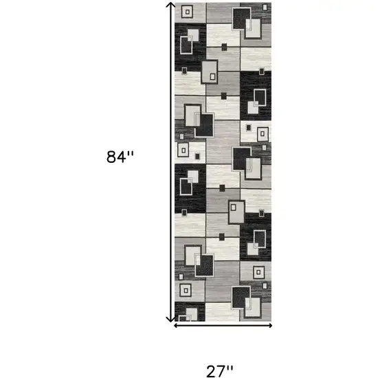 7' Gray And Black Geometric Runner Rug Photo 9