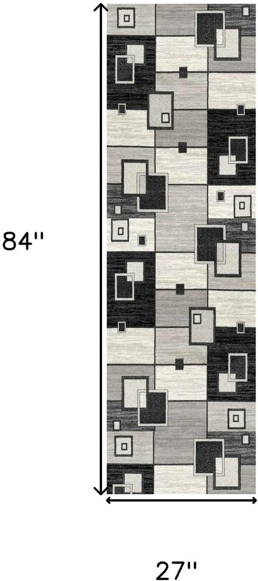 7' Gray And Black Geometric Runner Rug Photo 4