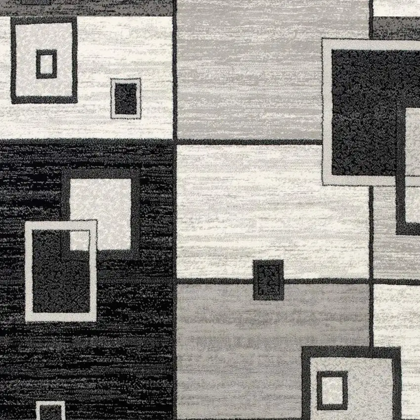 7' Gray And Black Geometric Runner Rug Photo 5