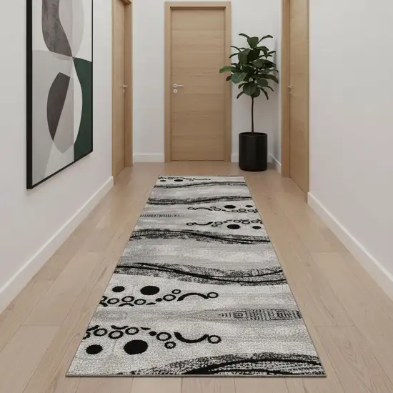 18' Gray And Black Geometric Runner Rug Photo 1