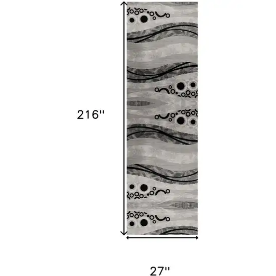 18' Gray And Black Geometric Runner Rug Photo 3