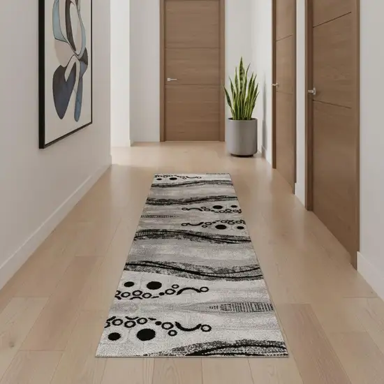 16' Gray And Black Geometric Runner Rug Photo 1