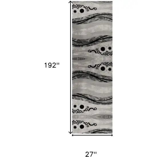 16' Gray And Black Geometric Runner Rug Photo 3