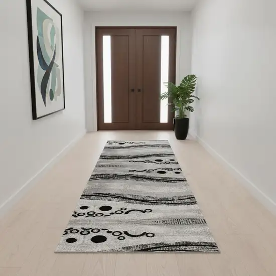 14' Gray And Black Geometric Runner Rug Photo 1