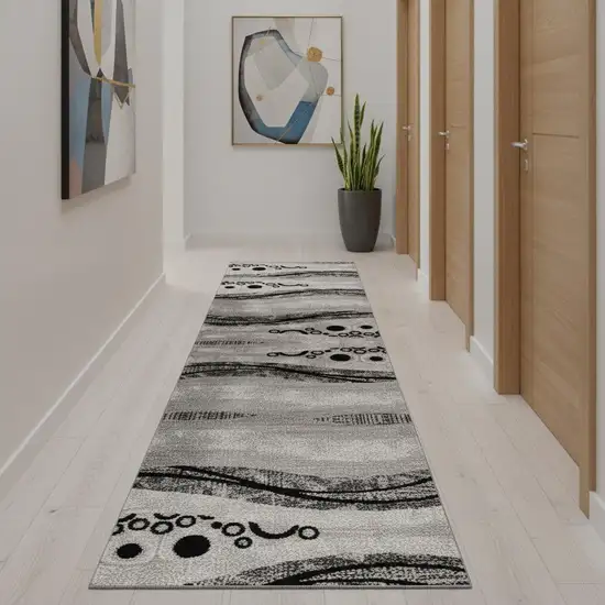 11' Gray And Black Geometric Runner Rug Photo 1