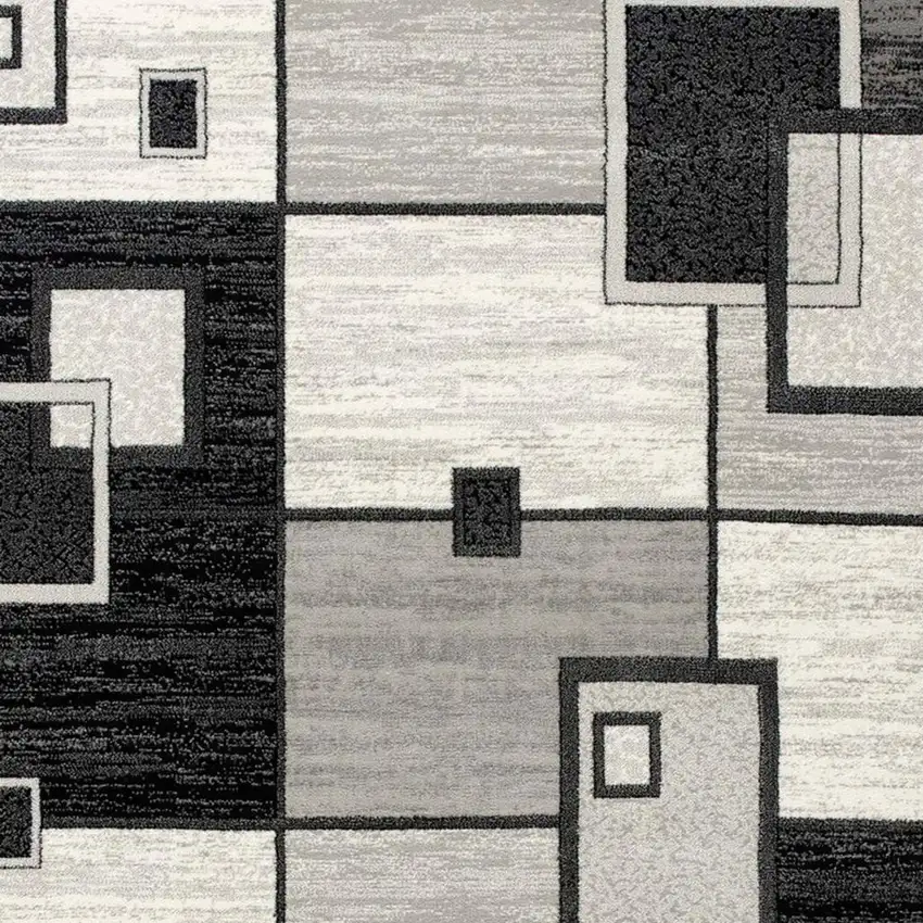 18' Gray And Black Geometric Runner Rug Photo 4