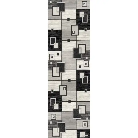 16' Gray And Black Geometric Runner Rug Photo 5