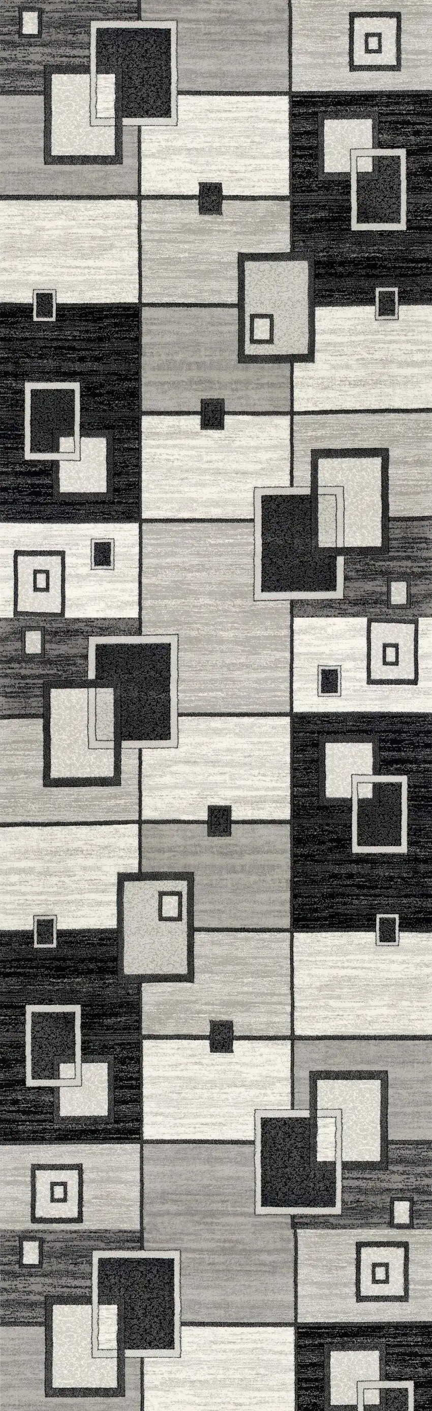 16' Gray And Black Geometric Runner Rug Photo 5