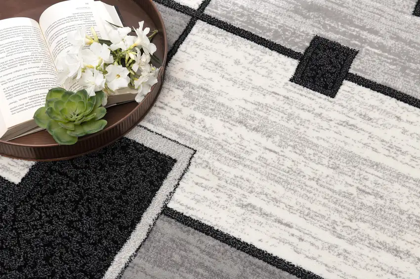 16' Gray And Black Geometric Runner Rug Photo 6