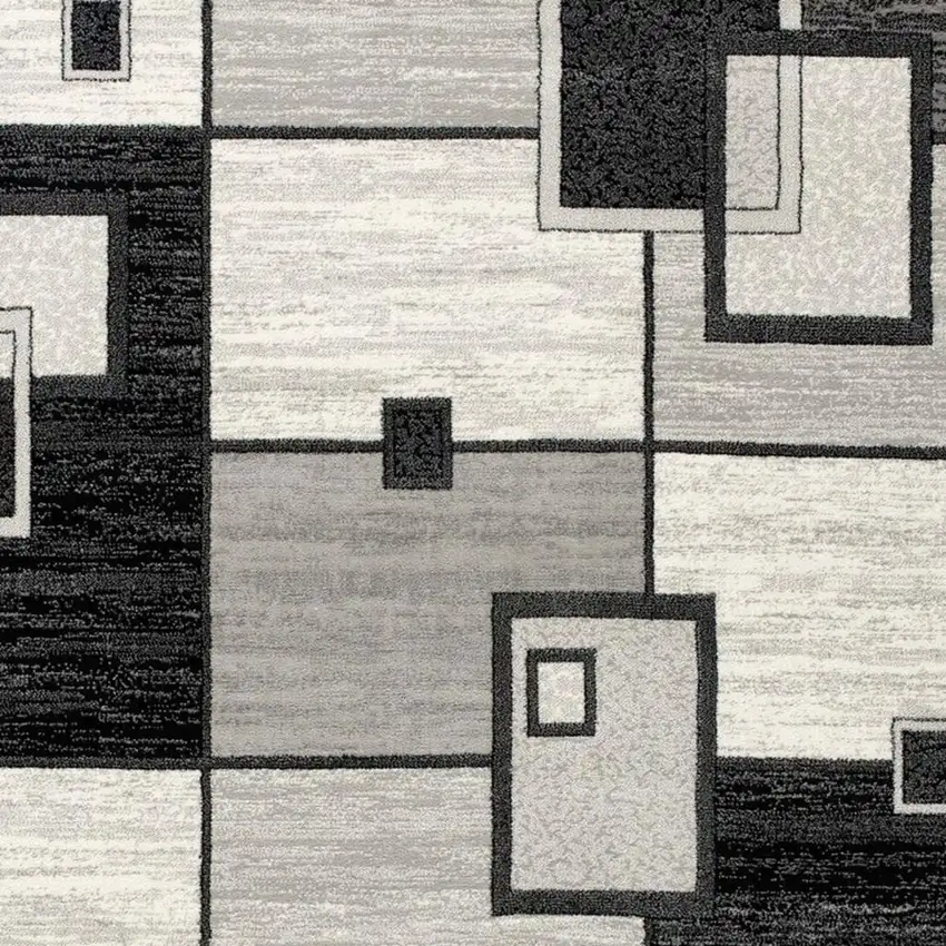 14' Gray And Black Geometric Runner Rug Photo 3