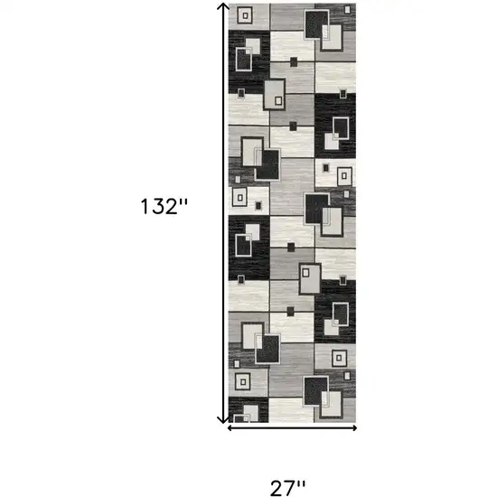 11' Gray And Black Geometric Runner Rug Photo 3