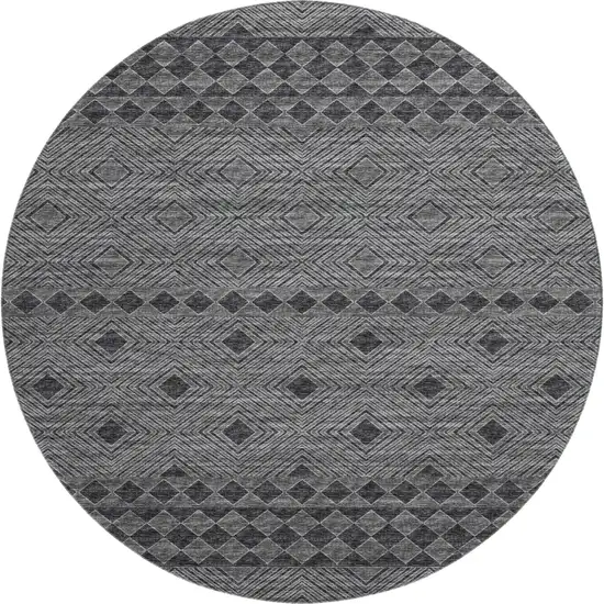 8' Gray And Black Geometric Washable Round Rug With UV Protection Photo 2