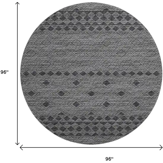 8' Gray And Black Geometric Washable Round Rug With UV Protection Photo 3