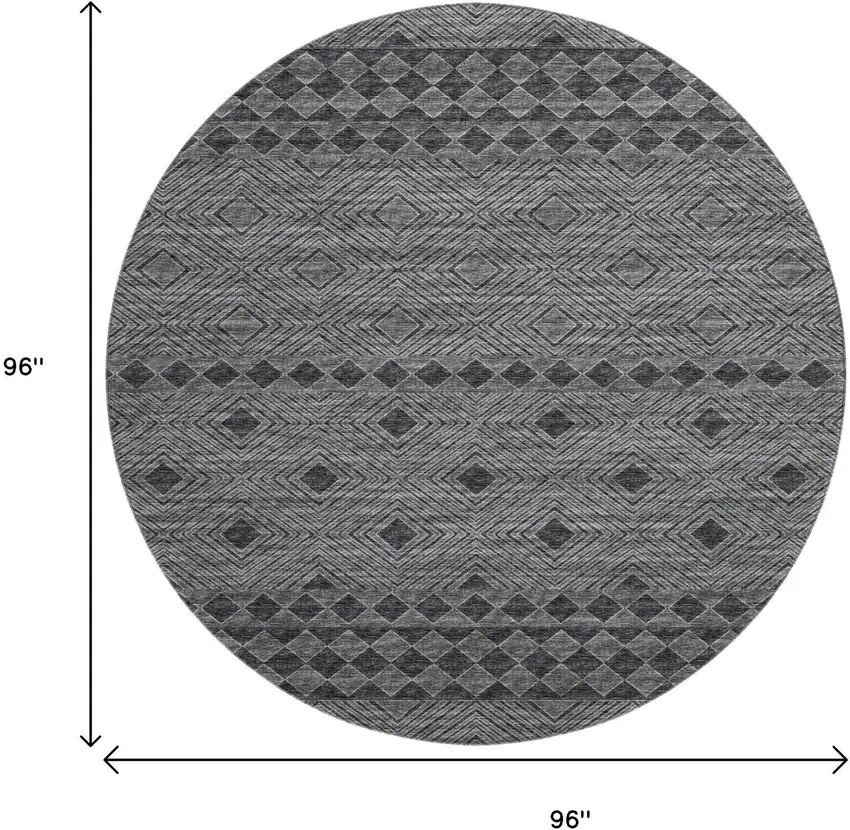 8' Gray And Black Geometric Washable Round Rug With UV Protection Photo 3