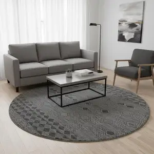 Photo of 8' Gray And Black Geometric Washable Round Rug With UV Protection
