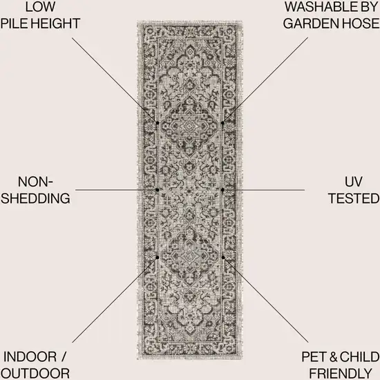 8' Gray And Black Medallion Indoor Outdoor Runner Rug Photo 8