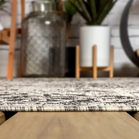 8' Gray And Black Medallion Indoor Outdoor Runner Rug Photo 7