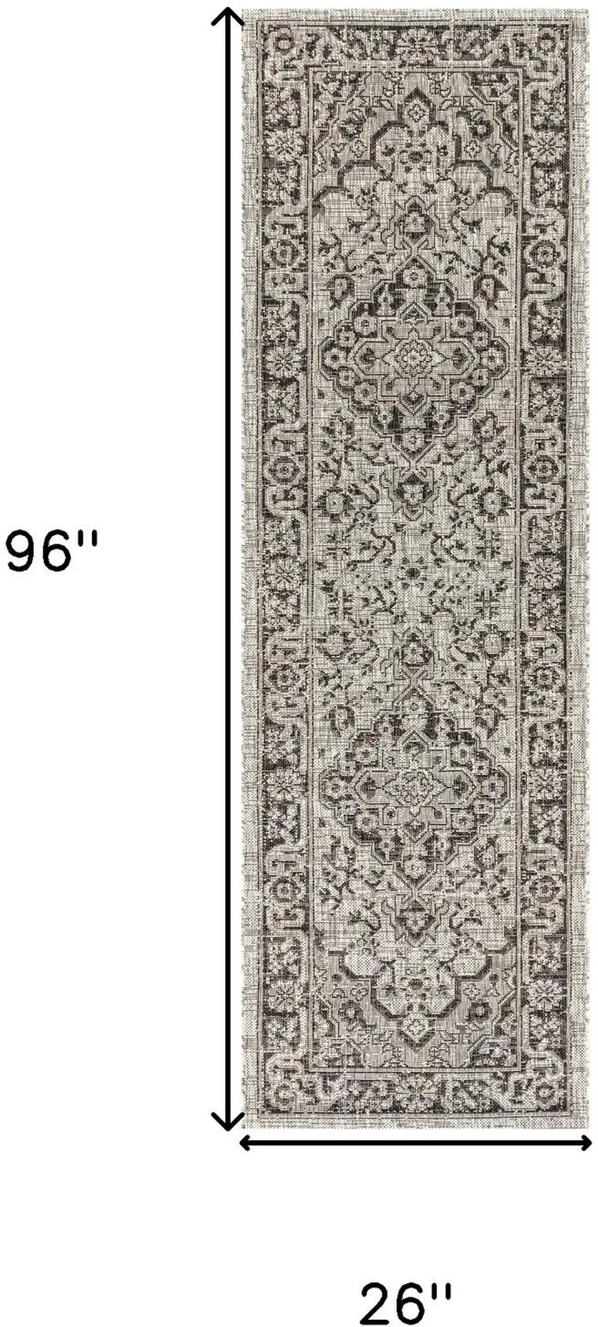 8' Gray And Black Medallion Indoor Outdoor Runner Rug Photo 6