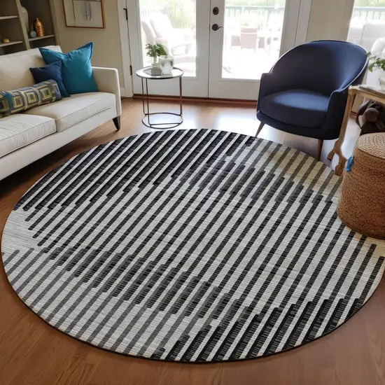 8' Gray And Black Round Geometric Washable Indoor Outdoor Area Rug Photo 8