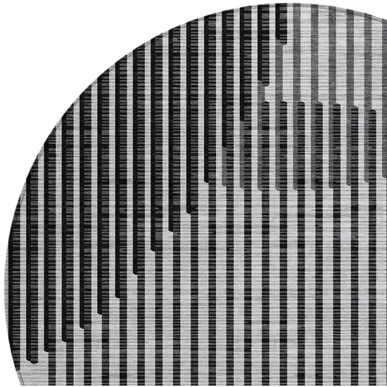 8' Gray And Black Round Geometric Washable Indoor Outdoor Area Rug Photo 6