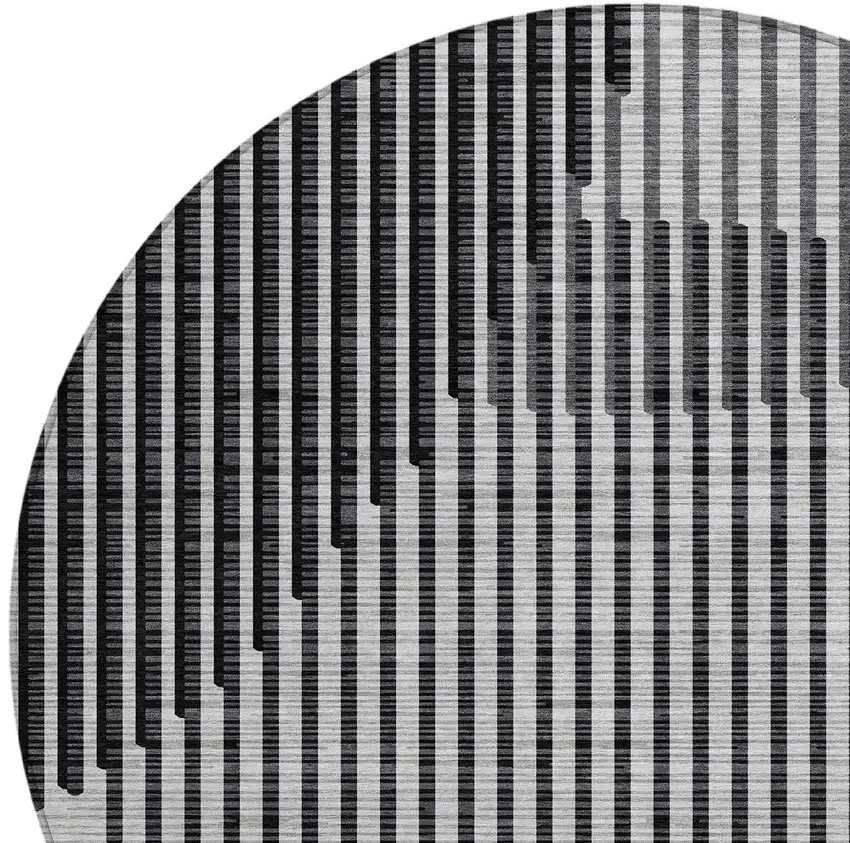 8' Gray And Black Round Geometric Washable Indoor Outdoor Area Rug Photo 6