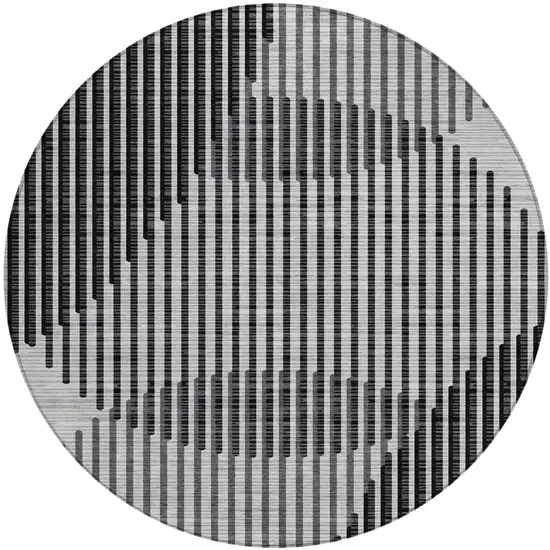 8' Gray And Black Round Geometric Washable Indoor Outdoor Area Rug Photo 2
