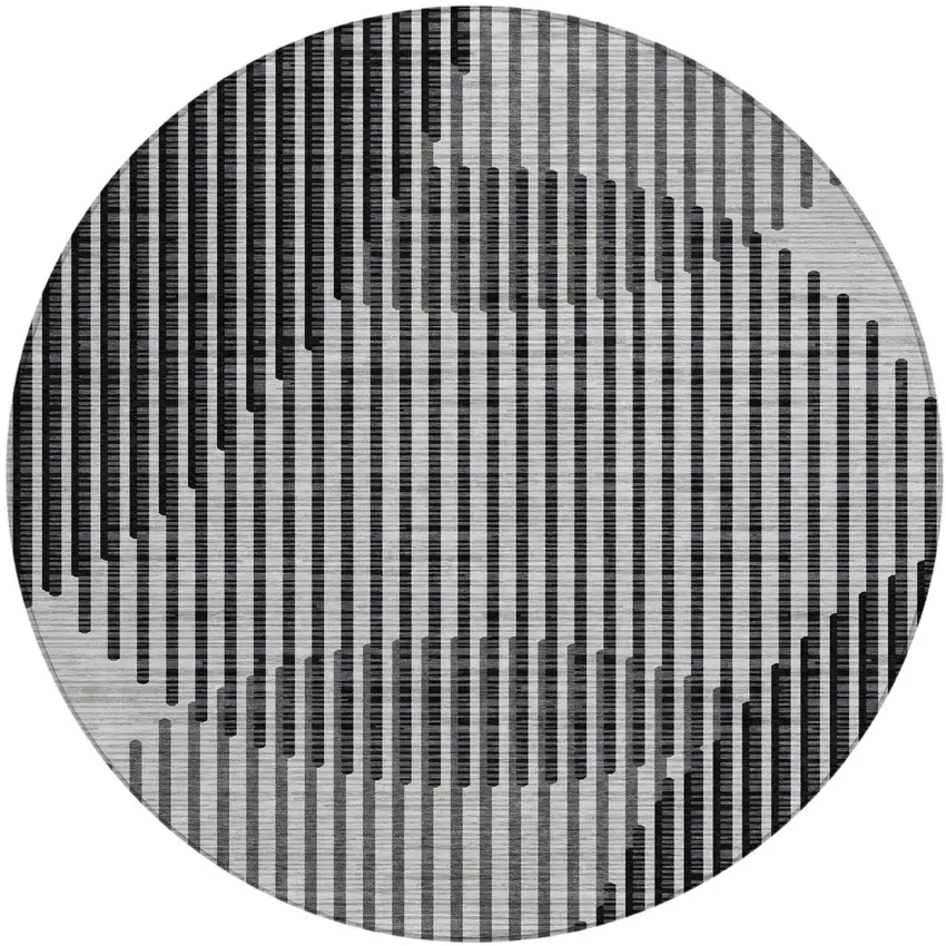 8' Gray And Black Round Geometric Washable Indoor Outdoor Area Rug Photo 2