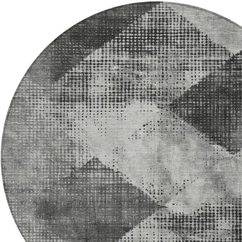 8' Gray And Black Round Geometric Washable Indoor Outdoor Area Rug Photo 6