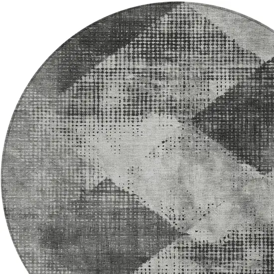 8' Gray And Black Round Geometric Washable Indoor Outdoor Area Rug Photo 6