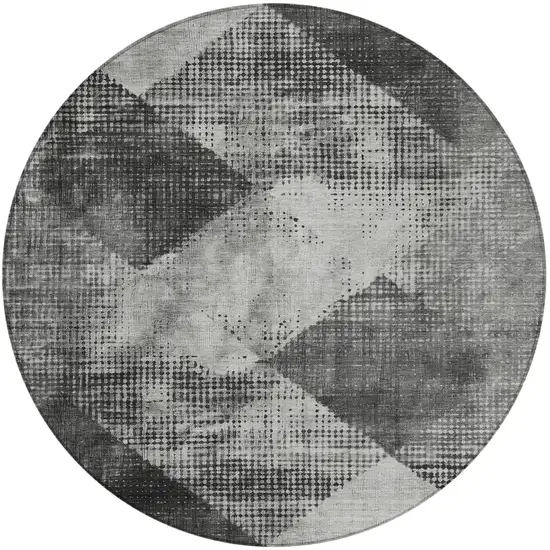 8' Gray And Black Round Geometric Washable Indoor Outdoor Area Rug Photo 7