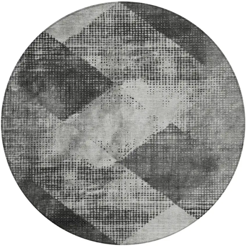 8' Gray And Black Round Geometric Washable Indoor Outdoor Area Rug Photo 7