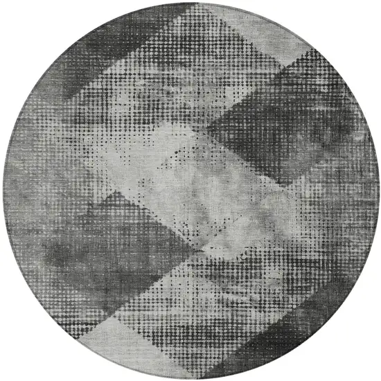 8' Gray And Black Round Geometric Washable Indoor Outdoor Area Rug Photo 3