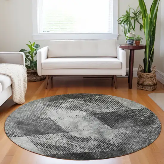 8' Gray And Black Round Geometric Washable Indoor Outdoor Area Rug Photo 9